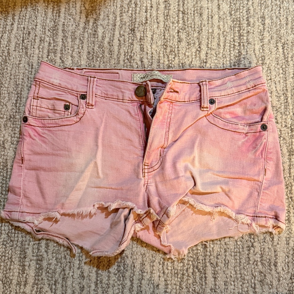 Pink Distressed Jean Shorts